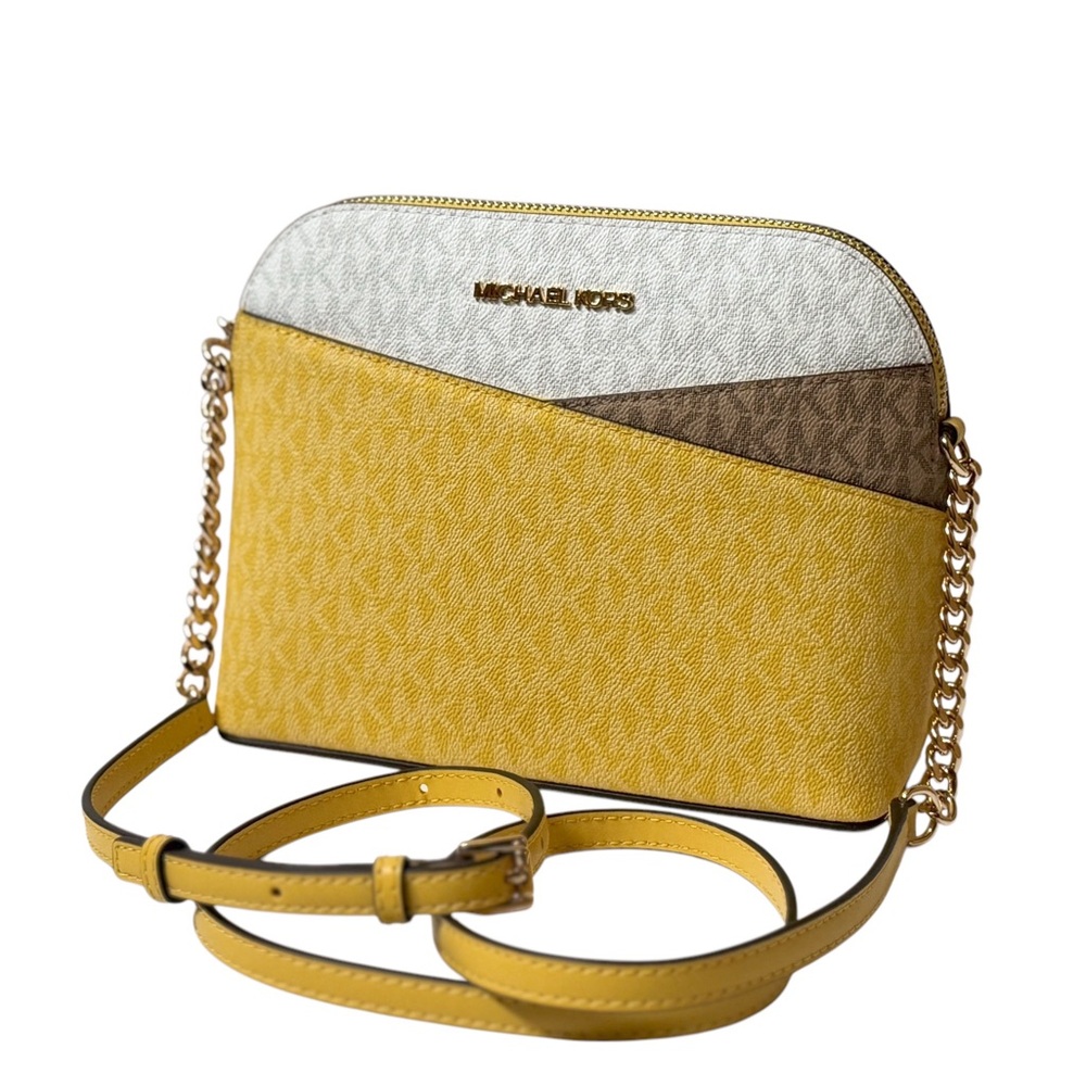 Michael Kors Jet Set Travel Dome Crossbody Bag Colorblock MK Daisy Yellow Multi